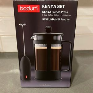 Bodum Kenya Set French Press 8 cup coffee maker & Schuima Milk Frother